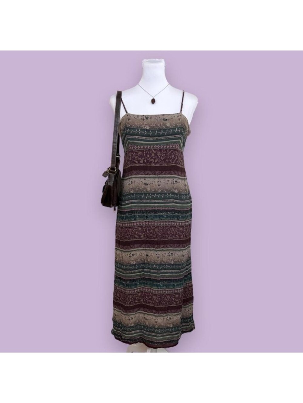 90s striped floral silk boho camo dress